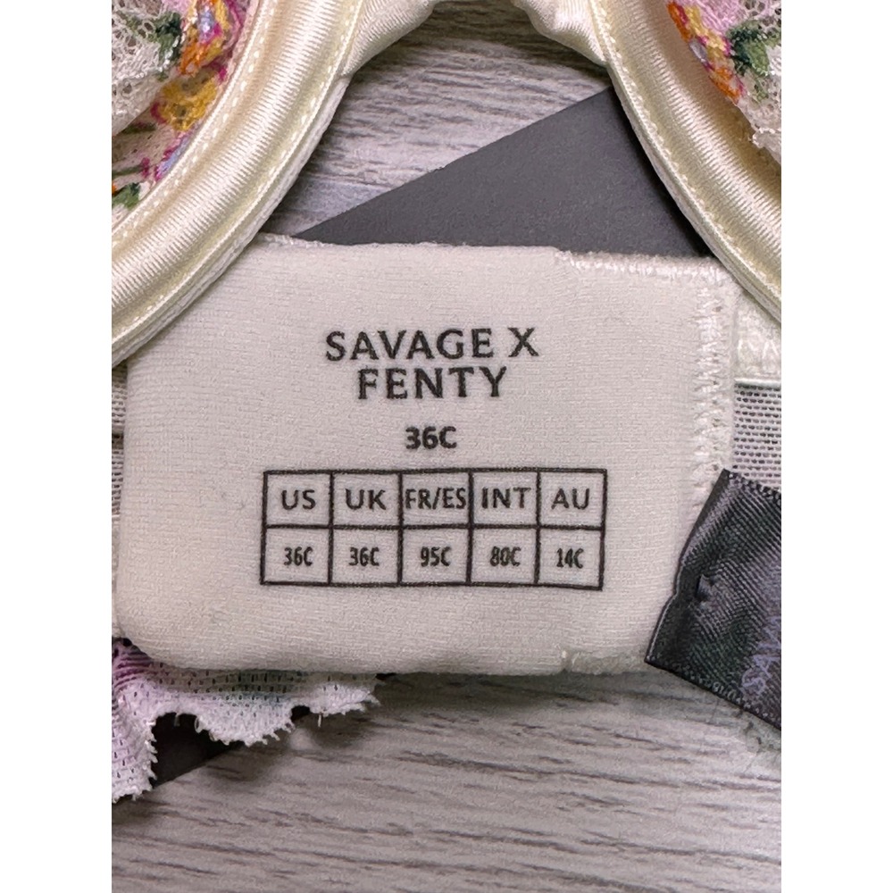 Savage X Fenty Savage Not Sorry Printed Lace Unlined Balconette Bra 36C Cream - Picture 4 of 8